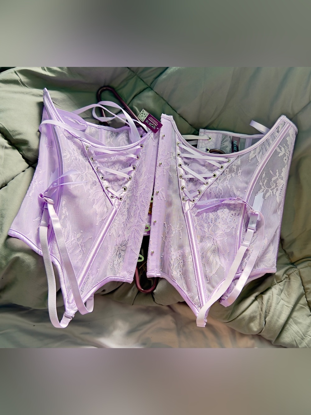 35” + 4” Adore Me underbust corset, modesty panel is 3”, XL ribbons